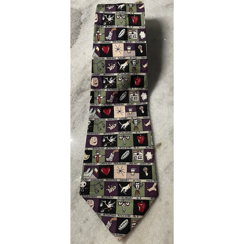 Vintage Nicole Miller Novelty Necktie Tie 100% Silk Doctor Medical 1997